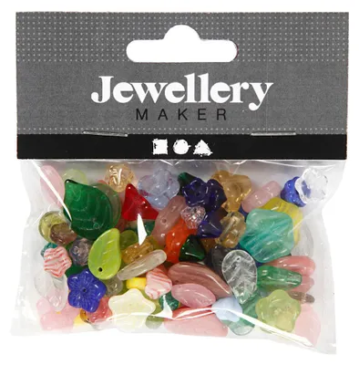 Image de Perles de verre diverses feuilles et fleurs, 60 grammes