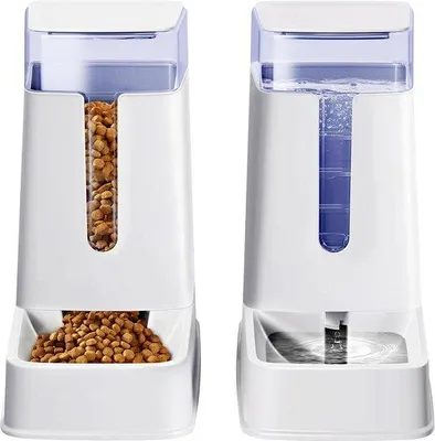 Image de Distributeur automatique de nourriture - Kit 2 en 1 - Gamelle pour nourriture et eau - Kit deux pièces - Idéal pour les voyages et les vacances - Pour chats et petits chiens