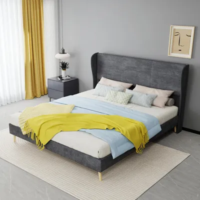 Productafbeelding van Boxspringbed 160x200 cm met opbergruimte, USB-C-poorten en stopcontacten, bedframe van linnenmateriaal met verstelbaar hoofdeinde en lattenbodem