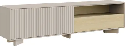 Produktbild von Selsey Distria – TV-Lowboard mit Schublade und geriffelter Front Kaschmirgrau / Eichenholzoptik,175 cm