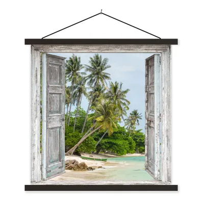 Produktbild von MuchoWow® Textilposter Tropisch - Palme - Blick - Meer 40x40 cm mit schwarzem Rahmen - Fotos