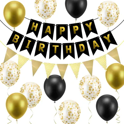 Imagen del producto de Conjunto de pancarta de cumpleaños, de 16 piezas, con globos s y dorados, ideal para fiestas de cumpleaños