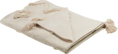 Obrázek produktu pro BELIANI Přikrývka béžová bavlněná 130 x 180 cm geometrický vzor pletená boho styl obývák ložnice doplňky