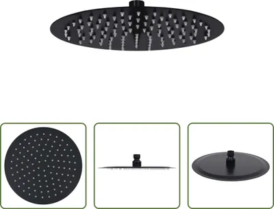 Immagine prodotto di The Living Store Doccia a pioggia in acciaio inox 25 cm rotonda nera
