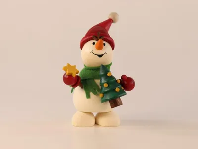 Produktbild von Holzfigur Schneemann mit Weihnachtsbaum Höhe 10cm NEU