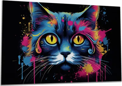 Produktbild von Wallario Herdabdeckplatte aus Glas, Größe 80 x 52 cm 1-teilig, Motiv Katze im Farbrausch