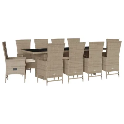 Immagine prodotto di vidaXL set da pranzo da giardino 11 pezzi con cuscini Beige poly rattan