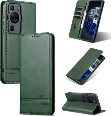 Produktbild von Leder Hülle für Huawei P60 / P60 Pro, Klapphüllen Brieftasche Magnetverschluss Ständer Schutzhülle Grün