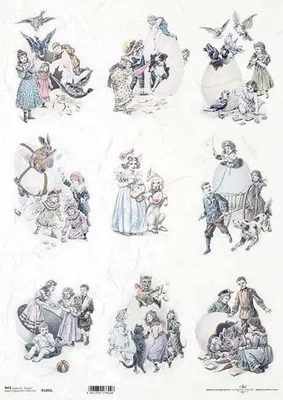 Zdjęcie produktu dla Papier ryżowy do decoupage A3 ITD-1003L vintage dzieci, zabawa, Wielkanoc