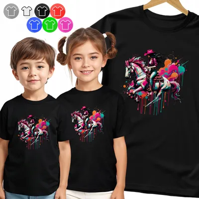 Zdjęcie produktu dla Koszulka Dziecięca T-Shirt - Kowbojka - Portret Na Koniu Wzór - S