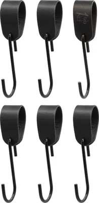 Produktbild von Natural Goods Berlin Garderobenhaken GARD Schlaufe, veganer Kunstlederriemen, Lederschlaufe, Lederband, Schwarz, mit GARD Haken FLAT in Schwarz, 6 Stück