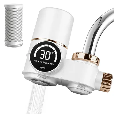 Produktbild von Wasserfilter für Wasserhahn mit LED-Anzeige, 8-Stufen-Filtration, UV-Sterilisation, Weiß