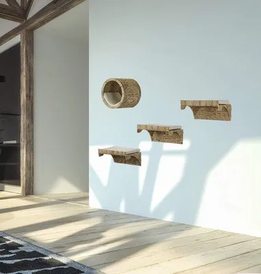 Produktbild von Famanu Katzenklimwand 4-teilig mit Stabilität für Wandmontage - Naturwasserhyazinthe