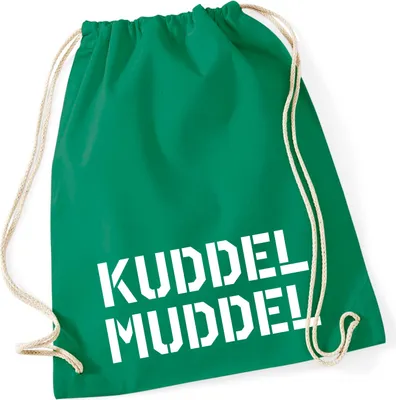 Produktbild von Huuraa Turnbeutel Kuddelmuddel Schriftzug 12 Liter Kelly Green Baumwolle Rucksack Geschenkidee