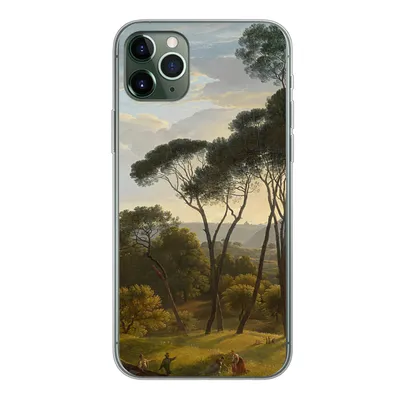 Produktbild von MuchoWow® Handyhülle Schutzhülle Hülle für iPhone 11 Pro Max Italienische Landschaft mit Zirbelkiefer - Gemälde von Hendrik Voogd Silikon Softcase Handy Hülle - Schutz