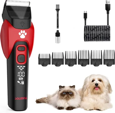 Produktbild von Hundeschermaschine Tierhaarschneider für Hunde & Katzen mit LCD, Leise, Kabellos Profi Schermaschine mit Edelstahl-Klinge, 6 Kämme, 120 Min Laufzeit