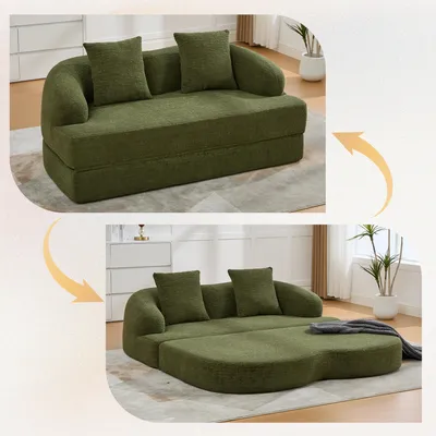 Produktbild von 2-in-1 Klappsofa Zweisitzer Chenille ausklappbar 2 Kissen 157x84x65 cm grün