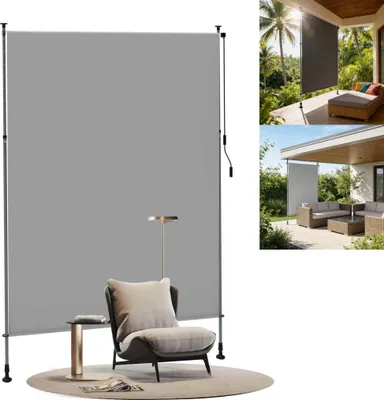 Zdjęcie produktu dla XMTECH Markiza balkonowa pionowa 120 × 310 cm, wysuwana osłona przeciwsłoneczna i chroniąca przed wzrokiem w kolorze szarym