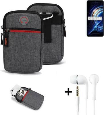 Produktbild von K-S-Trade Gürteltaasche + Kopfhörer kompatibel mit Xiaomi Redmi K50 Pro Handy Tasche Holster Schutz Hülle Handy Hülle grau Zusatzfächer 1x
