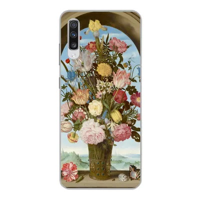 Produktbild von MuchoWow® Handyhülle Schutzhülle Hülle für Samsung Galaxy A70 Vase mit Blumen in einem Fenster - Gemälde von Ambrosius Bosschaert dem Älteren Silikon Softcase Handy Hülle - Schutzhaube