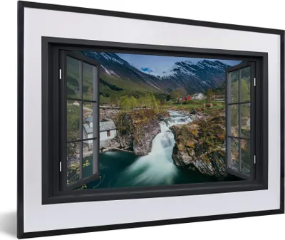 Produktbild von MuchoWow® MuchoWow® Gerahmtes Poster Aussicht - Berg - Haus 60x40 cm - Poster mit zchwarzem Bilderrahmen - Schlafzimmer - Plakat in Rahmen - Drucken