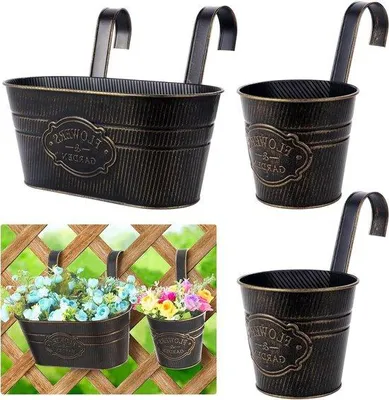 Immagine prodotto di Vasi sospesi in metallo - Set da 3 pezzi - Vasi sospesi di grandi dimensioni per esterni - Decorazione per balconi e giardini