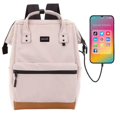 Image de Himawari | Sac à dos de ville à la mode, avec poche frontale spacieuse, beige, 28x40x17 cm
