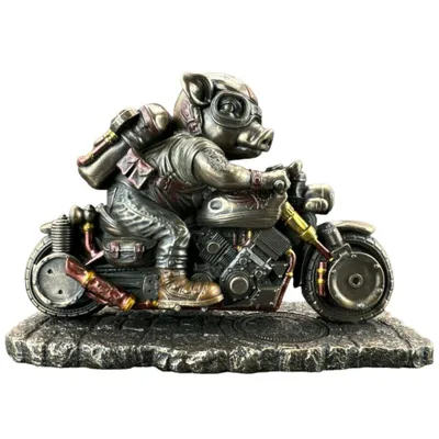 Obrázek produktu pro Steampunková figurka prasátka na motorce WU77771A4, dekorace pro motorkáře, dárek, figurka motorkáře, 16 cm