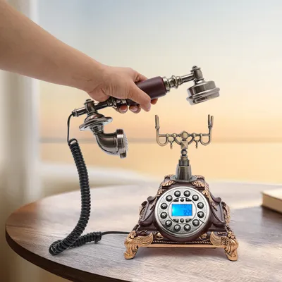 Produktbild von Telefon stacjonarny retro, telefon vintage, telefon z wyświetlaczem, przewodowy telefon vintage, brązowy