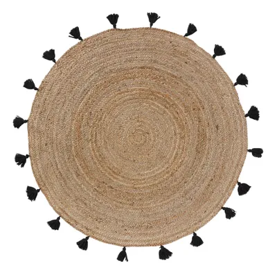 Image de Tapis rond à pompons - D 120 cm - Shira Noir