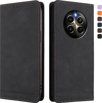 Produktbild von Hülle für Realme 12 Pro/Realme 12 Pro+, Retro Kunstleder Ständer Klapphülle mit Kartenfächer und Magnetische Schwarz