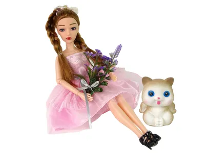 Produktbild von LEAN Toys 13913 Puppe Emily mit Zöpfen, Katze und Blume