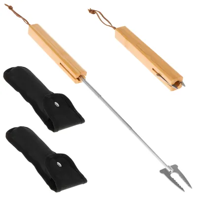 Image de Fourchettes télescopiques pour barbecue Bremermann, lot de 2, avec sac de rangement, en acier inoxydable et bambou.
