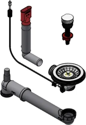 A collection of plumbing parts for a sink drain.
