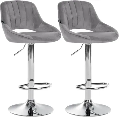 Produktbild von CLP 2er Set Barhocker Milet Samtbezug höhenverstellbar drehbar mit Rückenlehnen dunkelgrau Material Gestell Metall in Chromoptik