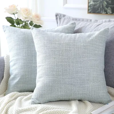 Productafbeelding van Kussensloop set van 2, linnenlook, decoratieve kussens, 50x50 cm, blauw, grijs