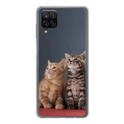 Produktbild von MuchoWow® Handyhülle Schutzhülle Hülle für Samsung Galaxy A12 Kätzchen - Blau - Rosa - Mädchen - Jungen - Kind Silikon Softcase Handy Hülle - Bild