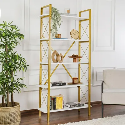 Immagine prodotto di Dmora Libreria Suriel 33.5x90x180h cm Bianco, 5 Ripiani Portata Ripiani 30