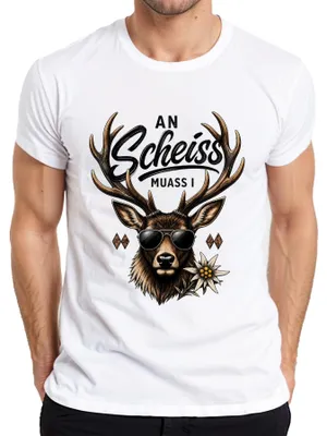 Productafbeelding van An Scheiss, zonnebril Hirsch, lederen broek Edelweiss, Dirndl, heren T-shirt, wit, maat S