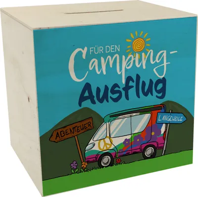 Produktbild von Für den Camping-Ausflug Spardose aus Holz