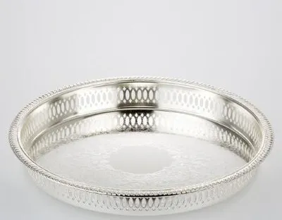 Produktbild von Galerie-Tablett rund mittel verziert Durchmesser 28,0 cm versilbert Anlaufgeschützt