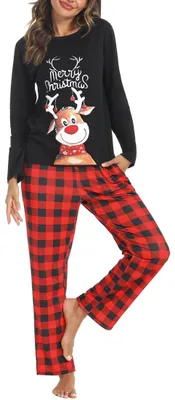 Produktbild von Damen-Pyjama-Set aus Baumwolle mit gestreifter Hose und langen Ärmeln