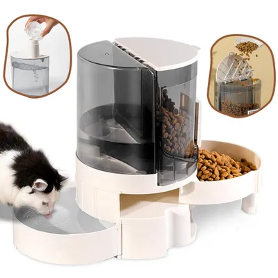 Produktbild von Futterspender, Wasserspender, Automatischer Futterautoma, 2 in 1 Futterstation für Hund und Katze