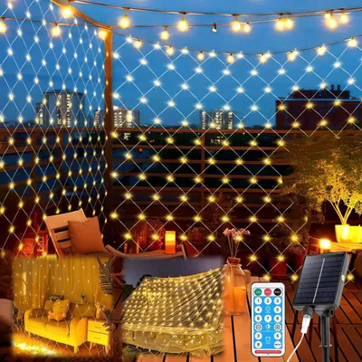 Produktbild von Solar Lichternetz LED Lichterkette 8 Modi Lichtervorhang für Balkon Garten Deko