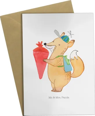 Produktbild von Mr. & Mrs. Panda Grußkarte Fuchs Schulkind - Weiß - Geschenk, osterkarte, Lustige Sprüche, Grußkarten, weihnachtskarten, einladungskarten, osterkarten