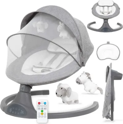 Produktbild von COIL Babywippe,Elektrisch Babyschaukel, Multifunktional Babywippe Schaukel, 5 Wippgeschwindigkeiten, Bluetooth, Fernbedienung, 5-Punkt-Gurt, Dark Gray