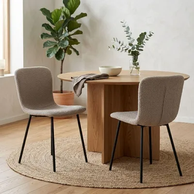 Produktbild von 2er Set - Retro Stuhl HANNA beige Bouclé-Stoff schwarze Beine