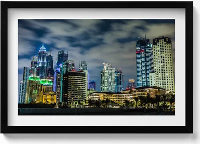 Produktbild von Großstadt bei Nacht– Wandbild mit Rahmen – Gerahmtes Bild  – Wanddekoration – 60x40 cm –  Schwarz Rahmen