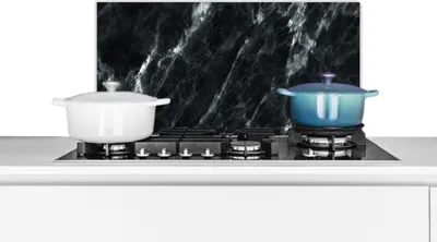 Produktbild von KitchenYeah®  Spritzschutz Küche - Küchenrückwand - Wandschutz für Herd und Spüle - Marmor - Schwarz - Luxus 70x30 - Alu-Dibond (Alternative zum Spritzschutz aus Glas) - Hitzebeständig - Herdspritzsch