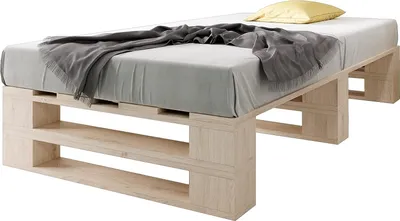 Produktbild von sunnypillow Palettenbett M2 aus Holz 100 x 200 cm mit Lattenrost Stabiles Seniorenbett Kinderbett Jugendbett Gästebett erhöhtes Einzelbett Bettgestell